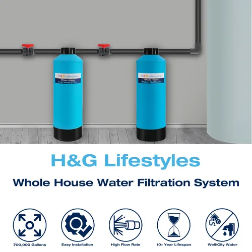 Vista 8 de H&G Lifestyles Sistema de filtro de agua para toda la casa, filtro de agua de hierro y manganeso para agua de pozo y agua de la ciudad, reduce