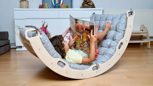 Vista 6 de Arco de escalada Arco de balancín Montessori Arco con almohada acogedora Arco de escalada de madera con cojín Arco de escalada de madera