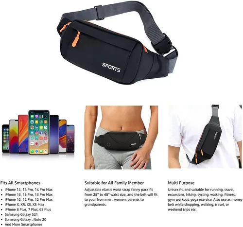 Vista 8 de Riñonera deportiva para hombres y mujeres, cangurera grande, bolsa cruzada para la cintura, transpirable, duradera, ligera y cómoda, gran capacidad