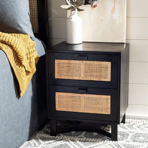 Vista 2 de SAFAVIEH Home Collection Hedwig - Mesita de noche de ratán negro y natural de 2 puertas