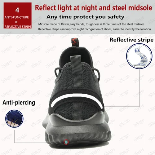 Vista 5 de ulogu Steel Toe Sneakers for Men Women Breathable and Lightweight Safety Construction Work Shoe