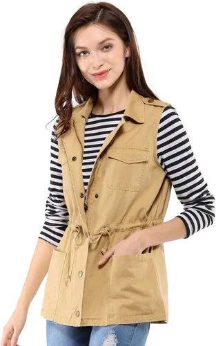 Vista 3 de Allegra K Chaqueta para mujer sin mangas con cierre, utilitaria, anorak, para uso en campo, chaleco de carga
