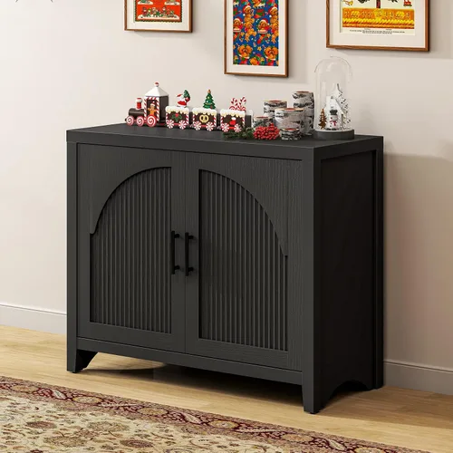 Vista 8 de Bestier Aparador moderno de 37" con almacenamiento, roble negro