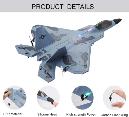 Vista 7 de Avión RC F22 Raptor Modelo 4CH 3D/6G Avión RC para adultos y principiantes 2.4Ghz RC Fighter Jet con luz LED Avión de control remoto al aire libre