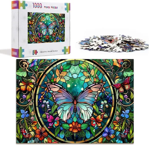 Vista 6 de Rompecabezas de Mariposas para Adultos de 1000 Piezas, Rompecabezas de Flores de 1000 Piezas, Rompecabezas Únicos Imposibles Difíciles Duros