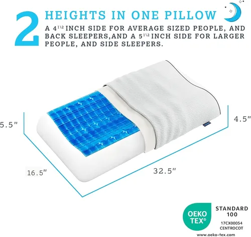 Vista 2 de Technogel Anatomic - Almohada de gel refrescante – Cojín ergonómico de gel con ajuste cervical de doble nivel (5.5 y 4.5 pulgadas), núcleo de espuma