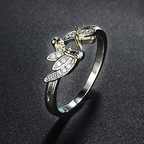 Vista 2 de Ginger Lyne - Anillo de ángel con alas de hada de dos tonos para mujer, joyería de moda, regalo para mamá, mejor amiga, hadas caprichosas