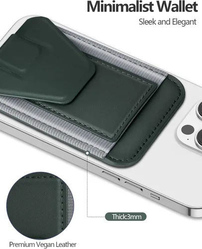 Vista 2 de ExtreLife Tarjetero magnético compatible con MagSafe Wallet Stand para iPhone 17/16/15/14/13/12, compatible con 7 tarjetas, verde y gris Magnetic