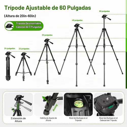 Vista 4 de Nivel láser con trípode de 60 pulgadas, nivel láser autonivelante Huepar con 2 puntos de plomada, herramienta niveladora láser de línea cruzada