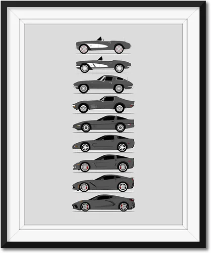 Vista 9 de Idea Network Póster hecho a mano compatible con Chevy Corvette Generations (perfil lateral) impresión de Chevrolet (C1 C2 C3 C4 C5 C6 C7 C8) – Rojo
