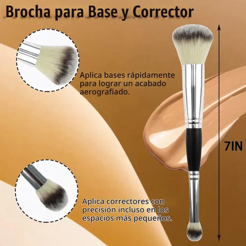 Vista 2 de Juego de brochas de maquillaje y esponjas de maquillaje profesional, juego de brochas de base de maquillaje de doble extremo, brocha de maquillaje