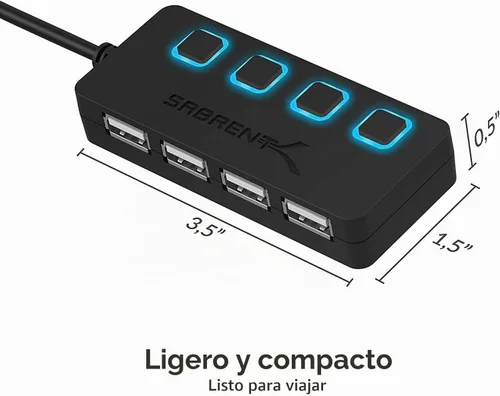 Vista 8 de SABRENT Hub de datos USB 2.0 de 4 puertos con interruptores de alimentación individuales con LED iluminados [no se admite la carga] para Mac y PC
