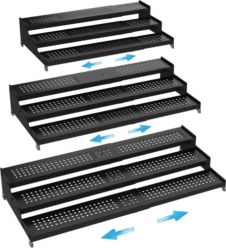 Vista 8 de Organizador de especias expandible con estante de 3 niveles, diseño moderno resistente, antideslizante y visibilidad, ideal para gabinetes de Negro
