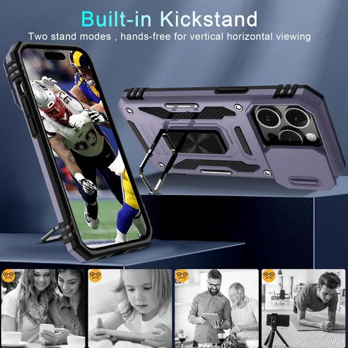 Vista 146 de DEERLAMN Funda para iPhone Xs Max con funda deslizante para cámara + protector de pantalla, soporte giratorio de anillo de grado militar a prueba