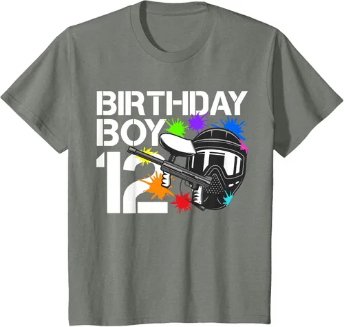Vista 57 de 12th B-Day Paintball Birthday Party Boy 12 Year Old Funny T-Shirt, Negro