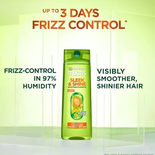 Vista 3 de Garnier Fructis Sleek & Shine Champú, cabello encrespado, seco, inmanejable, 22 onzas líquidas (el embalaje puede variar)