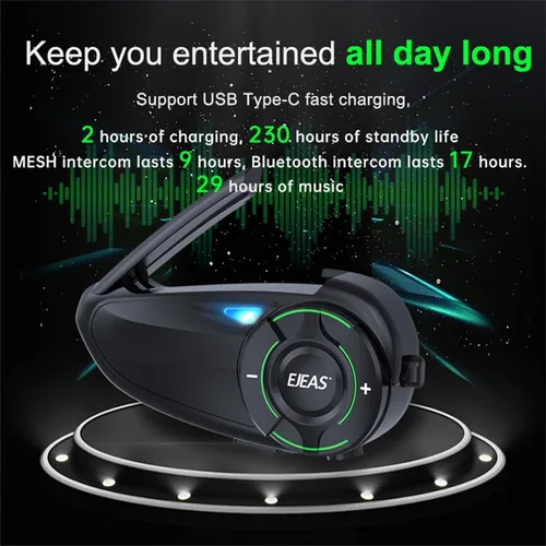 Vista 3 de SolaMr Q8 - Auriculares Bluetooth para casco de motocicleta, 230 horas en espera, sistemas de comunicación de malla para 6 conductores