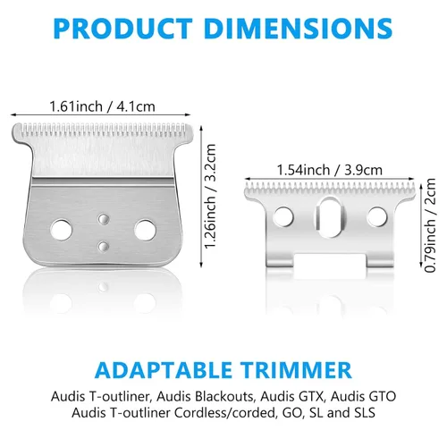 Vista 3 de Paquete de 2 piezas de repuesto profesional de hoja en T de grado de barbero compatible con Andis T-Outliner, aprobado por peluquero T Clipper