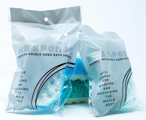 Vista 8 de Esponja corporal para baño y ducha para mujer, hombre, niños, paquete de 4 unidades, MR. Esponja energizante de doble cara de baño relajante masaje
