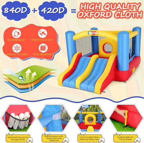 Vista 7 de Whubefy Casa de Rebote Inflable para Niños 3-6 Niños Grandes 8-12 con Tobogán Doble y Pista de Obstáculos, 3.66 x 2.74 m Casa Inflable
