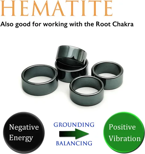 Vista 41 de Morchic - Anillos unisex de piedras de hematita, para equilibrar ansiedad, chakra raíz, (paquete de tamaños mixtos)