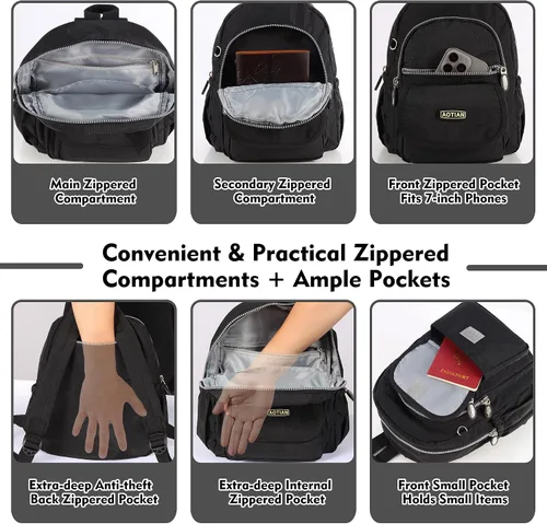 Vista 4 de AOTIAN Mini nailon impermeable mujeres Mochilas Casual ligera fuerte pequeño packback Daypack para las niñas Ciclismo Senderismo camping viajes al
