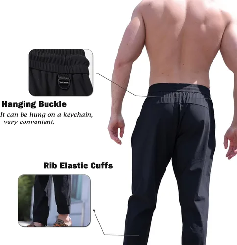 Vista 2 de BECLOH Joggers negros para hombre, pantalones deportivos ligeros sueltos con bolsillos con cremallera, pantalones deportivos de secado rápido