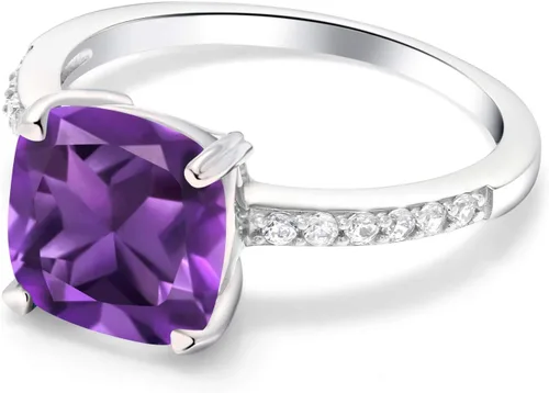 Vista 86 de Gem Stone King Anillo de compromiso de plata de ley 925 con piedra preciosa de corte cojín de 0.315 in Anillo de compromiso de aniversario de boda