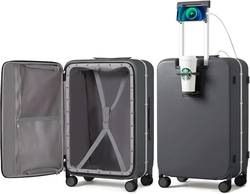 Vista 8 de mixi Equipaje PC Hardside Rolling maleta con rueda giratoria, cerradura TSA, soporte para teléfono y vaso, Verde aguacate