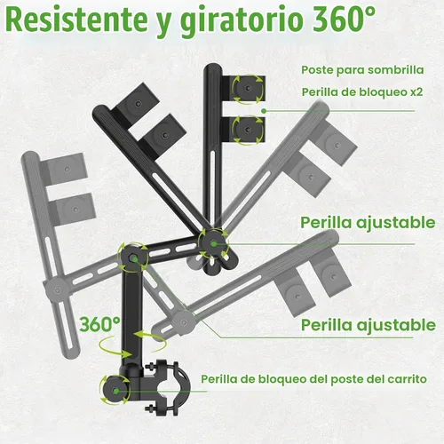 Vista 5 de 10L0L Soporte para paraguas de carrito de golf resistente, base de aluminio ajustable de 180° para carros de golf, cochecitos, sillas de ruedas