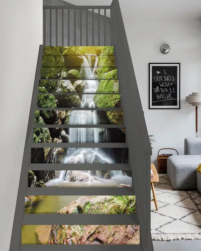 Vista 11 de FLFK Calcomanías para escaleras, calcomanías para escaleras, calcomanías para despegar y pegar, caminos de flores y césped, calcomanías