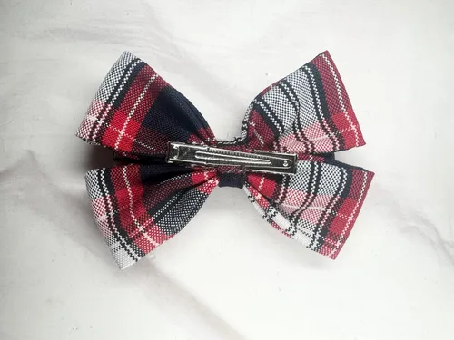 Vista 3 de Lazo de uniforme escolar de varias capas para niñas/botón en el centro/clip de cocodrilo (botón a cuadros en forma de corazón, cuadros 72)