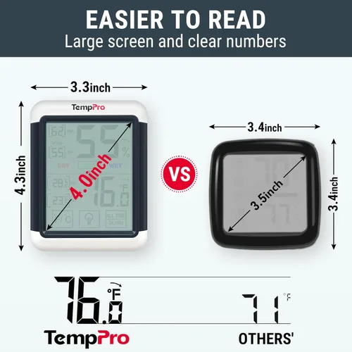 Vista 4 de ThermoPro TP55 - Higrómetro digital de interior, termómetro de 4 pulgadas con pantalla táctil y retroiluminación, termómetro de habitación / medidor