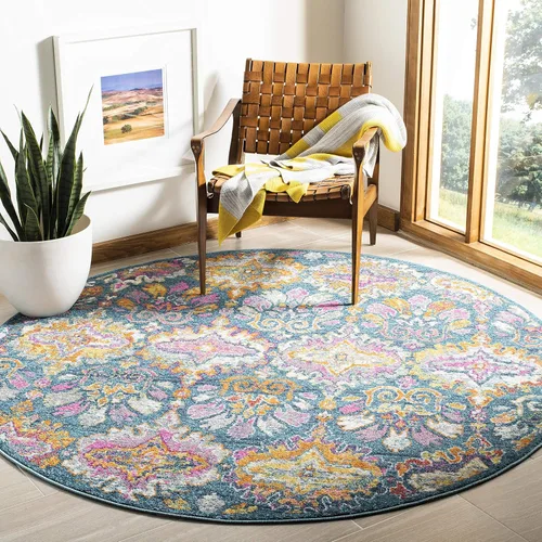 Vista 10 de SAFAVIEH Madison Collection - Alfombra decorativa de 2 pies 3 pulgadas x 3 pies 11 pulgadas, color azul y naranja, diseño de damasco bohemio,