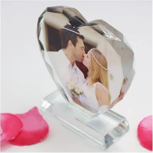 Vista 2 de Marco de fotos de cristal 3D personalizado para parejas, marco de fotos personalizado con texto de imagen, regalos de fotos personalizados
