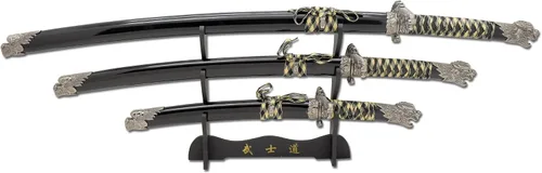 Vista 7 de Snake Eye Tactical Highlander Dragon Design Handle Samurai Katana - Juego de espada triple con soporte de espada