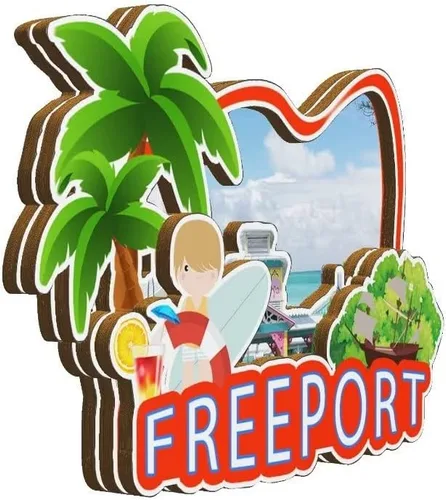 Vista 2 de Freeport - Imán para nevera con imán de madera en 3D, monumentos de viaje, coleccionables, recuerdos, decoración hecha a mano -2267
