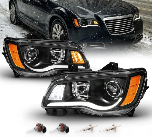 Vista 7 de AmeriLite Par de faros delanteros para faros delanteros de tubo LED negro para Chrysler 300 Sedan OE+ 2011-2014, lado del pasajero y del conductor