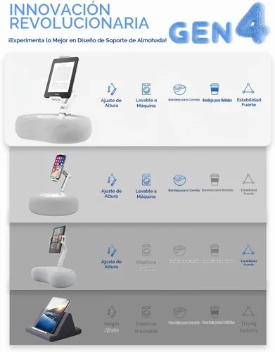 Vista 3 de Soporte para tableta y lector electrónico con almohada de felpa suave y 2 bandejas desmontables, soporte ajustable para tableta para cama o regazo