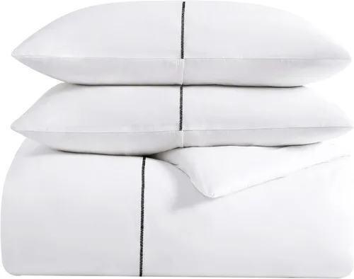 Vista 16 de Vera Wang - Juego de funda de edredón tamaño Queen, juego de ropa de cama de algodón suave con fundas a juego, cierre de botón, elementos esenciales