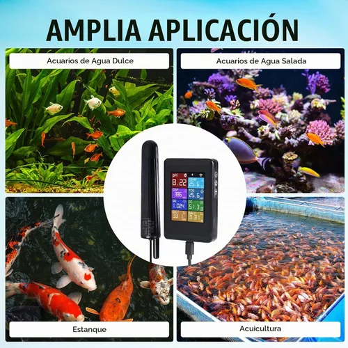 Vista 8 de TEKCOPLUS - Medidor digital de pH con sonda para acuario, hidroponía, piscinas, estanques, laboratorios, 8 en 1, mide pH Temp TDS EC Salinidad ORP