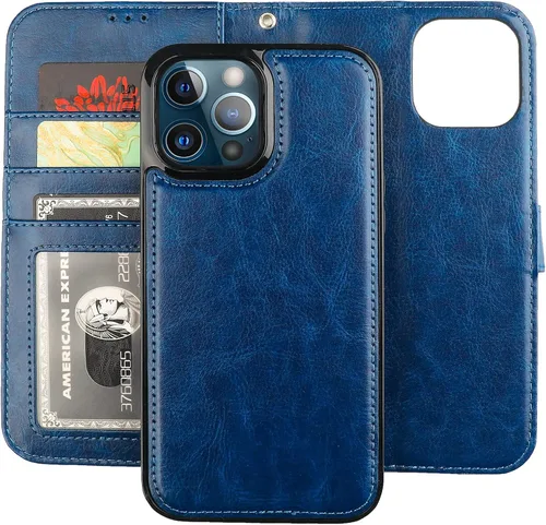 Vista 14 de Bocasal Funda tipo cartera desmontable para iPhone 13 Pro Max con bloqueo RFID, ranuras para tarjetas, soporte de cuero PU premium, soporte