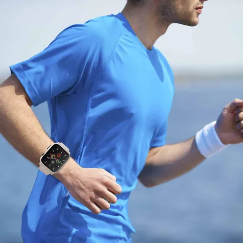 Vista 6 de Correa 3 en 1 para Apple Watch con funda, correas de silicona suave con cubierta dura de policarbonato protector de pantalla integrado de vidrio