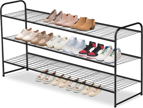 Vista 8 de AOODA Zapatero largo de 2 niveles para armario, organizador de almacenamiento de zapatos apilable de metal para entrada, dormitorio, piso, 18 pares