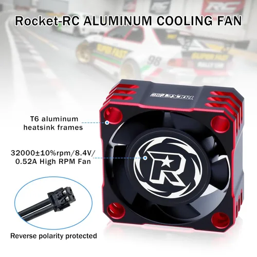 Vista 4 de Surpass Hobby - Ventilador de refrigeración RC de 0.984 in, 32000 rpm, ventilador de coche RC para escala 1/10, 1/8, 1/12 RC Turbo ESC (negro rojo)