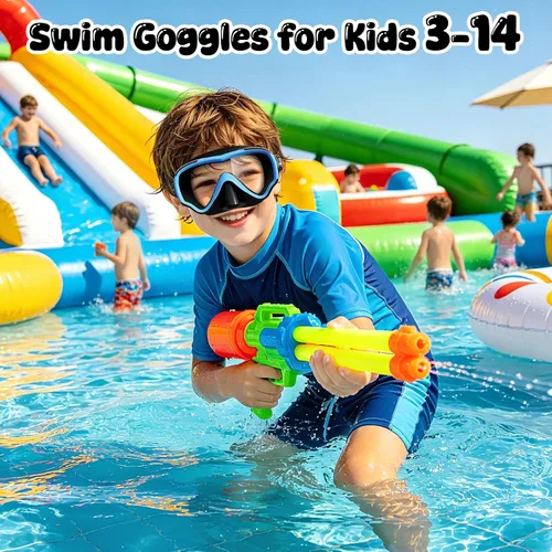 Vista 6 de VegoVia Gafas de natación para niños con cubierta para la nariz, antiempañamiento de visión amplia, máscara de natación transparente para niños
