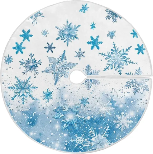 Vista 9 de Falda de árbol de Navidad azul de 36 pulgadas, decoraciones de copo de nieve plateado, tapete de árbol de Navidad para invierno, pequeño