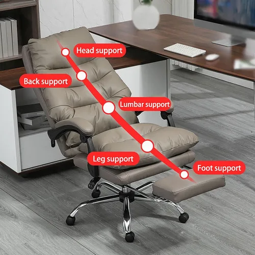 Vista 3 de Silla de oficina ejecutiva con reposapiés, silla de oficina grande y alta, silla de oficina ergonómica de piel sintética, sillas de escritorio