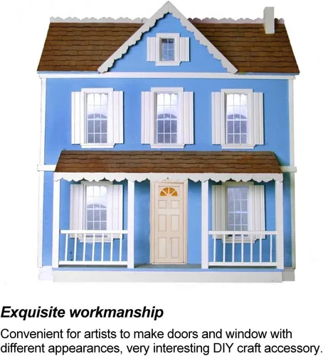 Vista 5 de Puerta de casa de muñecas, 1:12 casa de muñecas de madera en miniatura simulada puerta mini ventana modelo juguete accesorio Cargostrap casa