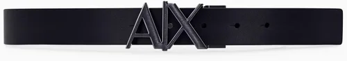 Vista 3 de Armani Exchange Cinturón de bisagra reversible con hebilla dorada para hombre Halcón Negro